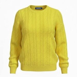 Lands’ End Cable Knit Bright Yellow Drifter Crewneck Cotton Sweater Size L